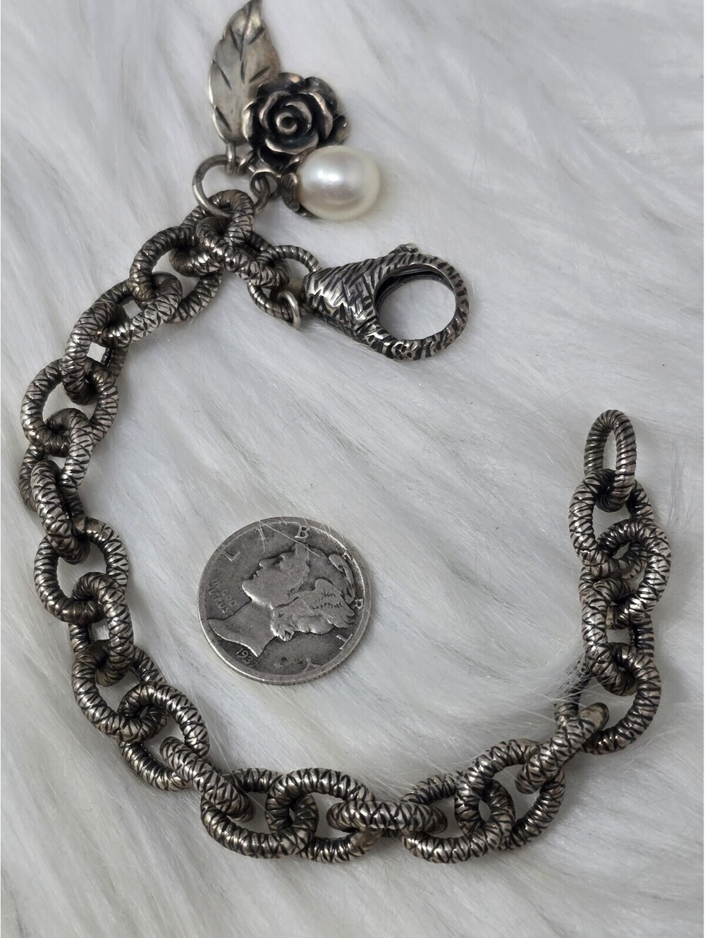 Paz Creations Israel Sterling Silver Pearl Charm Bracelet